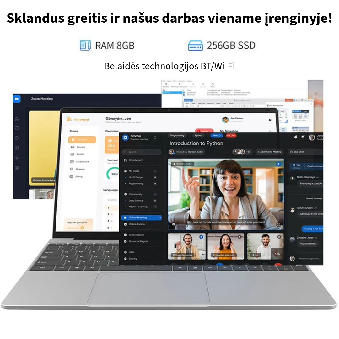 Nešiojamas kompiuteris D15 (Windows 11, 15.6 colių, Full HD, 256 GB atmintis)
