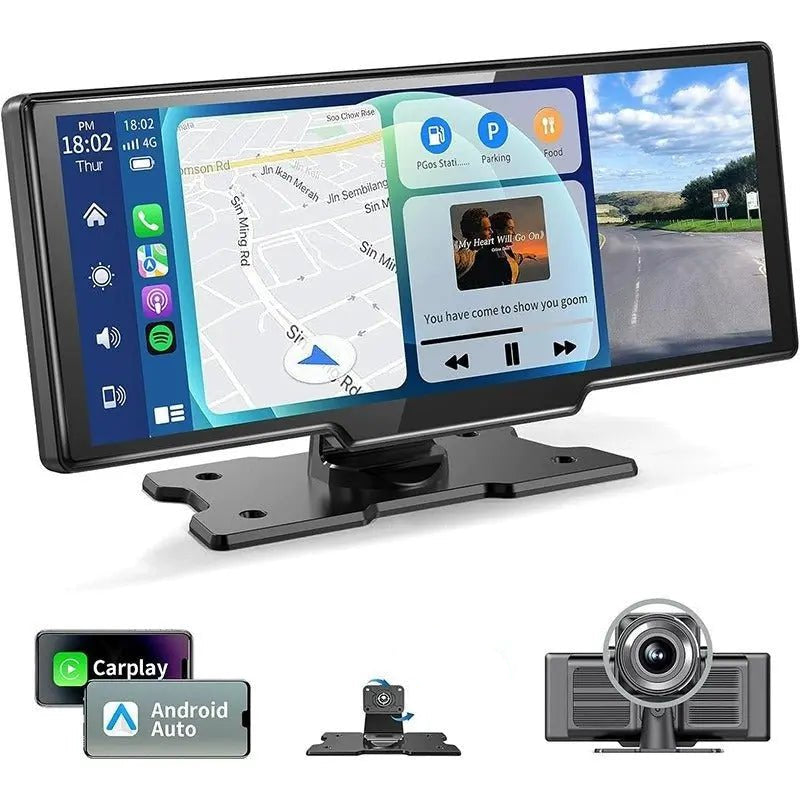 Automobilio multimedia su CarPlay, Android Auto, navigacija ir galinio vaizdo kamera.
