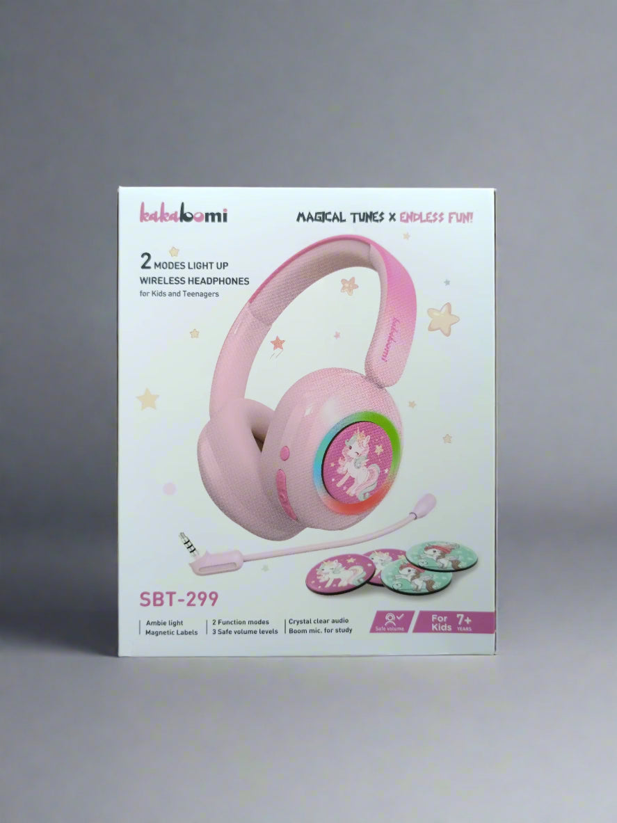 ausinės vaikams kakabomi su vienaragio animacija, mikrofonu ir magnetais