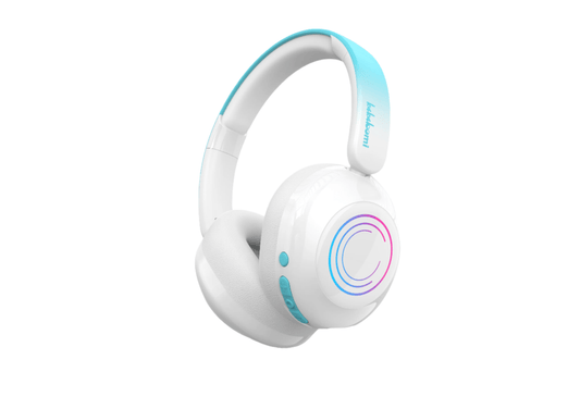 bluetooth belaidės ausinės vaikams baltos spalvos, su garso ribojimu, rgb apšvietimu , triukšmo slopinimas