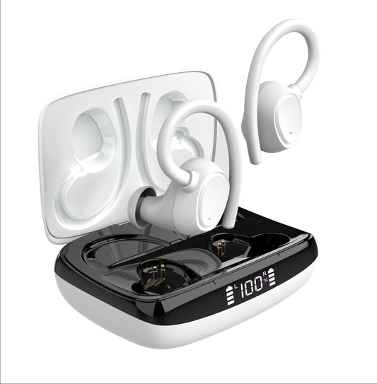 belaidės bluetooth ausinės sportui, bėgimui, treniruotėms. baltos spalvos, patogios nešioti, kokybiškas garsas ilgas grojimo laikas