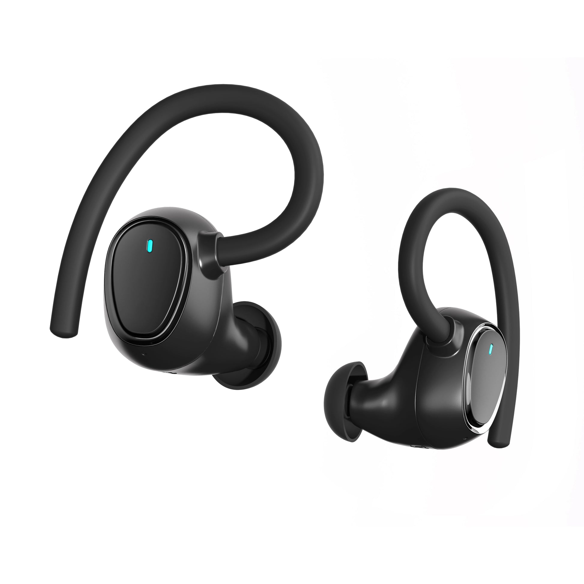 belaidės bluetooth ausinės sportui, bėgimui, treniruotėms. Juodos spalvos, patogios nešioti, kokybiškas garsas ilgas grojimo laikas, skambučių ir dainų valdymas