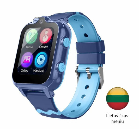 Mėlynas išmanusis laikrodis vaikams KT18 su 4G, GPS ir lietuvišku meniu