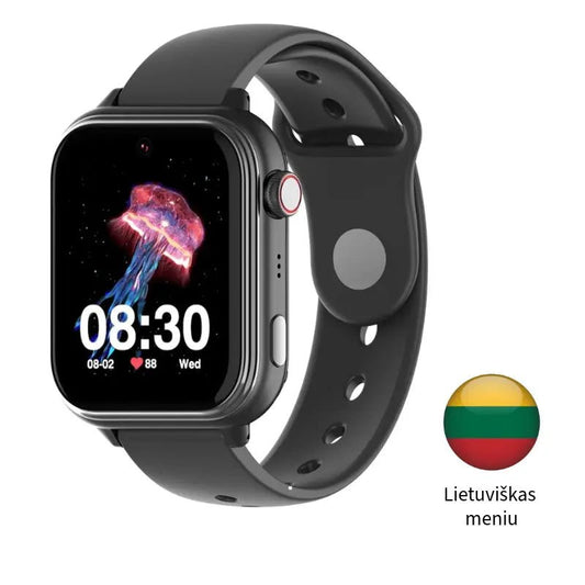 Išmanusis laikrodis vaikams KT37 UltraSlim, juodos spalvos, su AMOLED ekranu