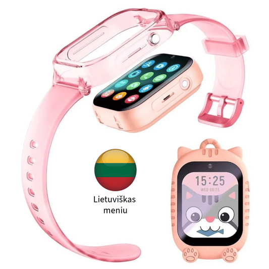 Išmanusis laikrodis vaikams su 4G SIM ir GPS  rožinės spalvos