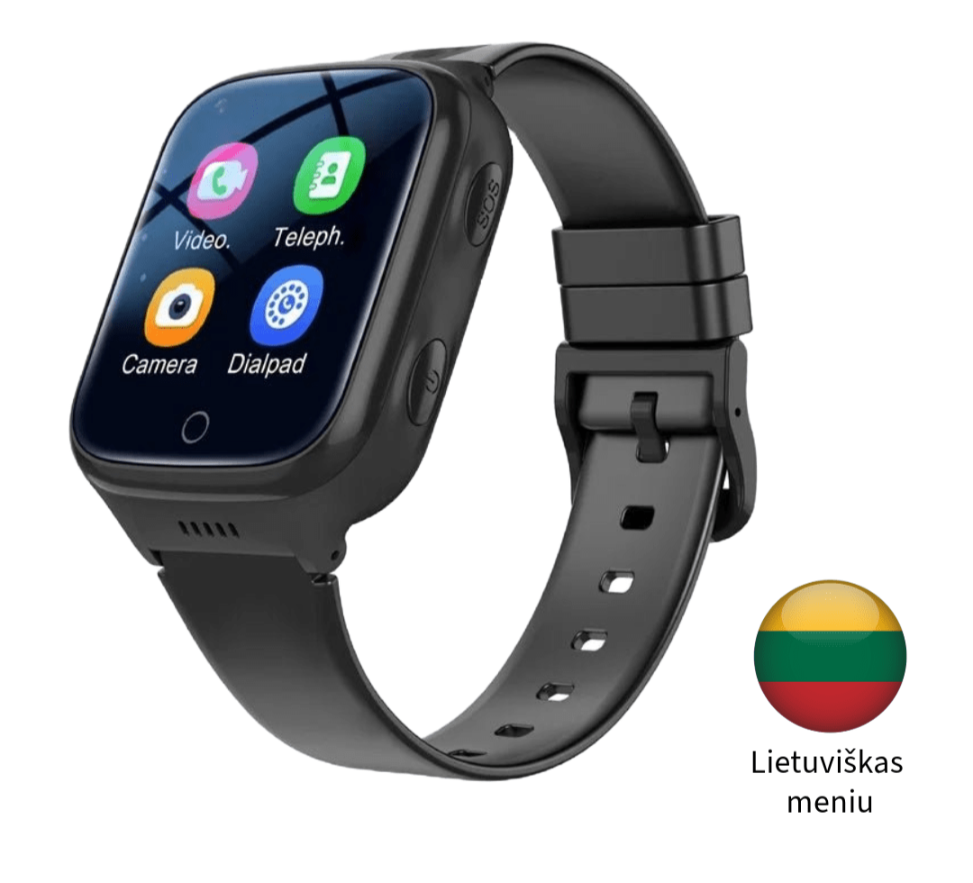 K9 4G vaikų išmanusis laikrodis su GPS, WiFi, SIM kortele ir vaizdo skambučiais. Tikslus sekimas, ilgas baterijos veikimas, IPX7 atsparumas vandeniui, juodos spalvos, lietuviškas meniu