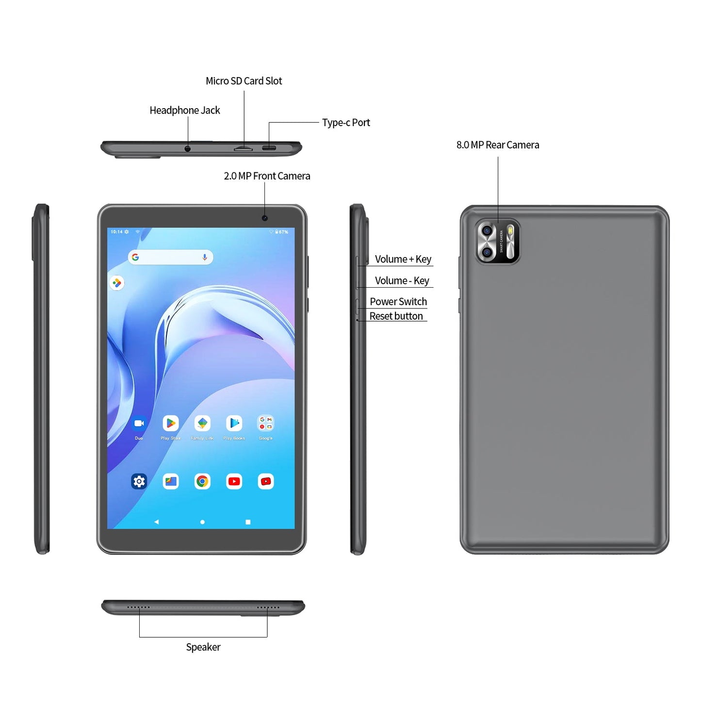 Planšetinis kompiuteris B8 su LIETUVIŲ kalba (Android 14.0, 8 colių, 64 GB atmintis)