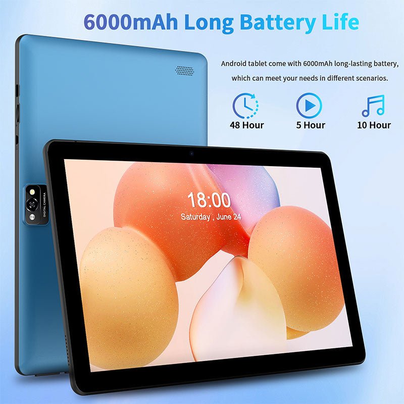 Planšetinis kompiuteris M30A su lietuvių kalba, Android 15.0, 10.1 colių ekranu, 64 GB atmintimi, mėlynos spalvos, komplektuojamas su priedais, ilgai veikianti baterija