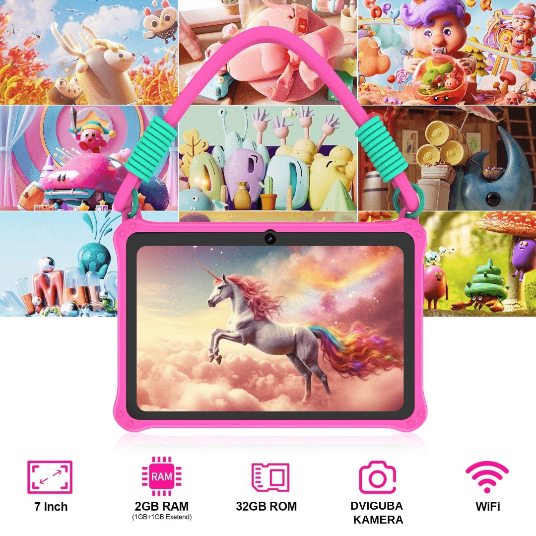 Planšetinis kompiuteris vaikams K7 PRO LANYARD su LIETUVIŲ kalba (Android 13.0, 7'colių, 32 GB atmintis)