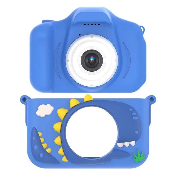 Vaikiškas skaitmeninis fotoaparatas - DINOZAURAS +32 GB MicroSD - Mėlynos spalvos, fotografavimas ir vaizdo įrašai su apsauginiu dėklu