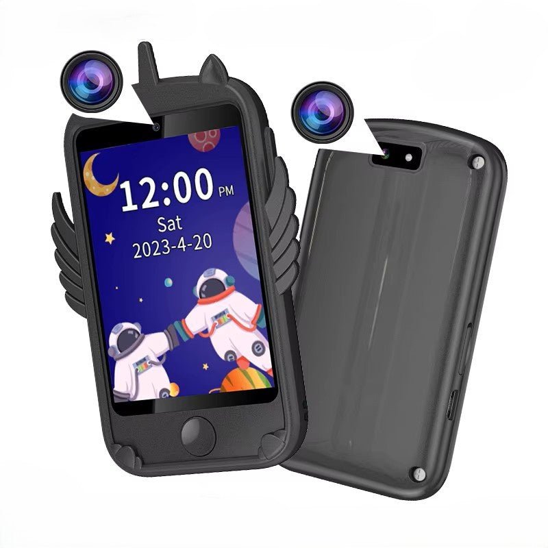 Vaikiškas išmanus telefonas su animaciniu dizainu, SIM kortele, GPS sekimas, žaidimai juodos spalvos