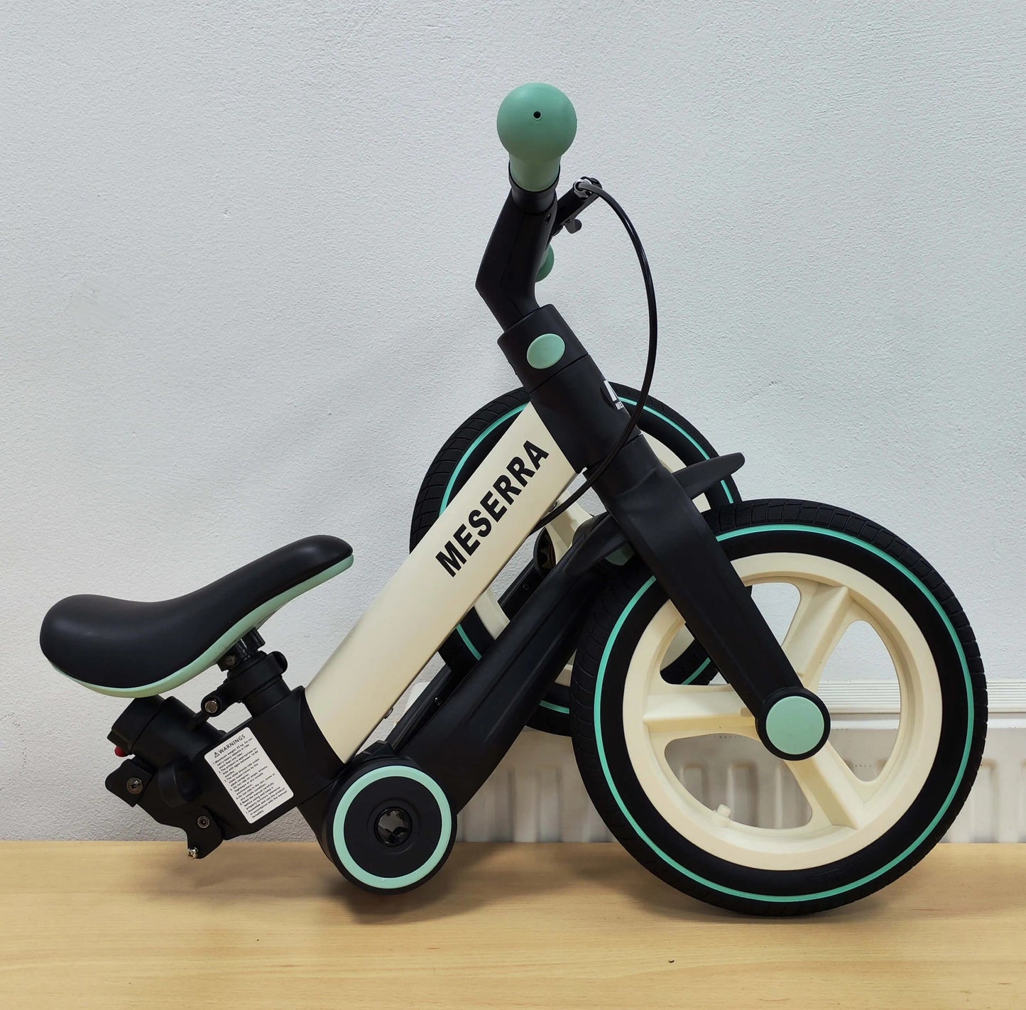 Kokybiškas vaikiškas balansinis dviratukas su pedalais meserra , vaikams nuo 2 ki 5 metų, baltai juodas 5in1 , sulankstomas, kelioninis dviratis