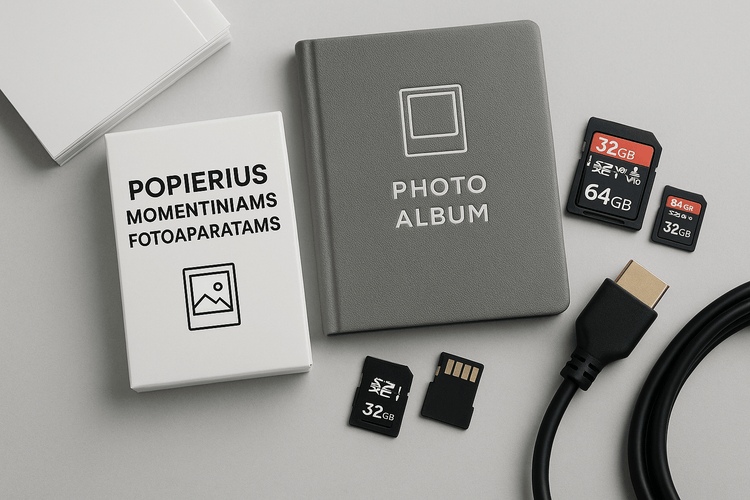 Priedai momentiniams fotoaparatams, foto popierius, SD kortelės, 32 GB, 64 GB, HDMI kabelis