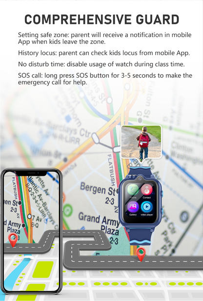 Išmanusis vaikiškas laikrodis su LIETUVIŲ KALBA KT18 (4G SIM, Android 8.1, Dviguba kamera, GPS)