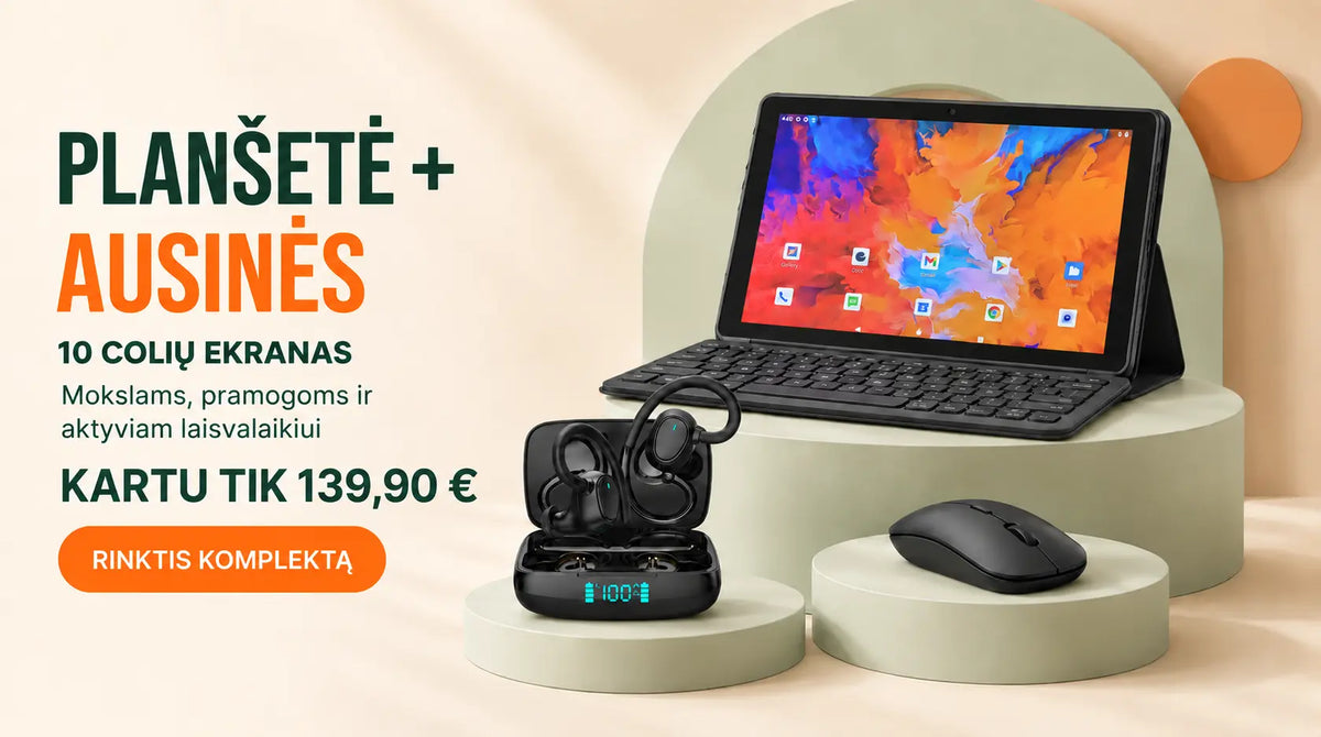 Planšetinis kompiuteris PAD 7S PRO su klaviatūra ir belaidėmis sportinėmis ausinėmis Blast i21