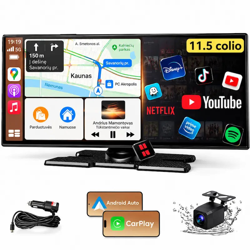 11,5 colių automobilio multimedija su Apple CarPlay Android Auto ir galinio vaizdo kamera