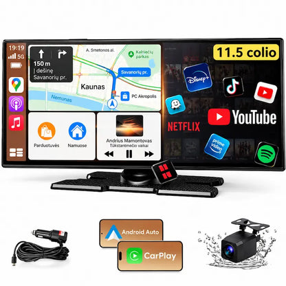 11,5 colių automobilio multimedija su Apple CarPlay Android Auto ir galinio vaizdo kamera