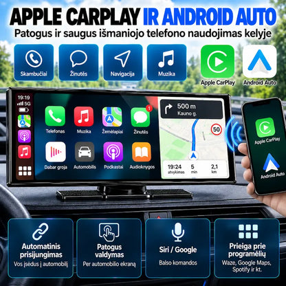 Apple CarPlay ir Android Auto automobilio multimedija su navigacija ir muzika