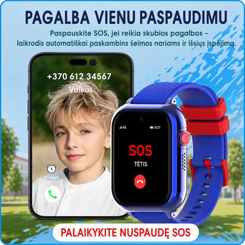 Išmanusis eSIM laikrodis vaikams KT38 (4G, GPS, AMOLED ekranas, kamera, 730 mAh)