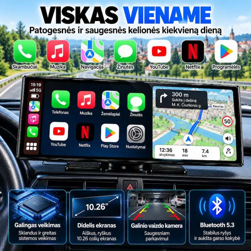 11,5 colių išmani automobilio multimedija su Android CarPlay navigacija ir programėlėmis