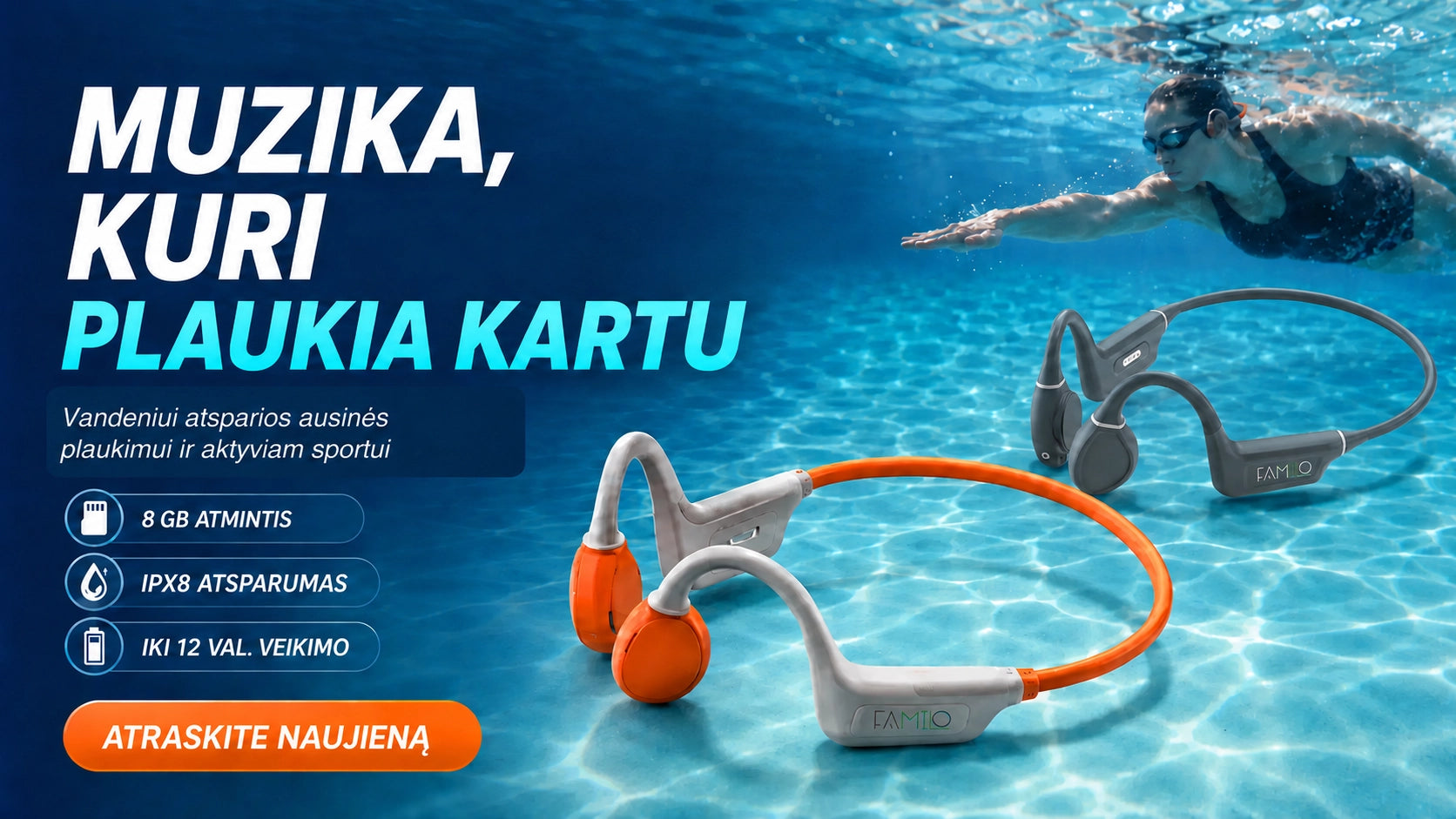 ausinės bėgimui, sportui, plaukimui 
