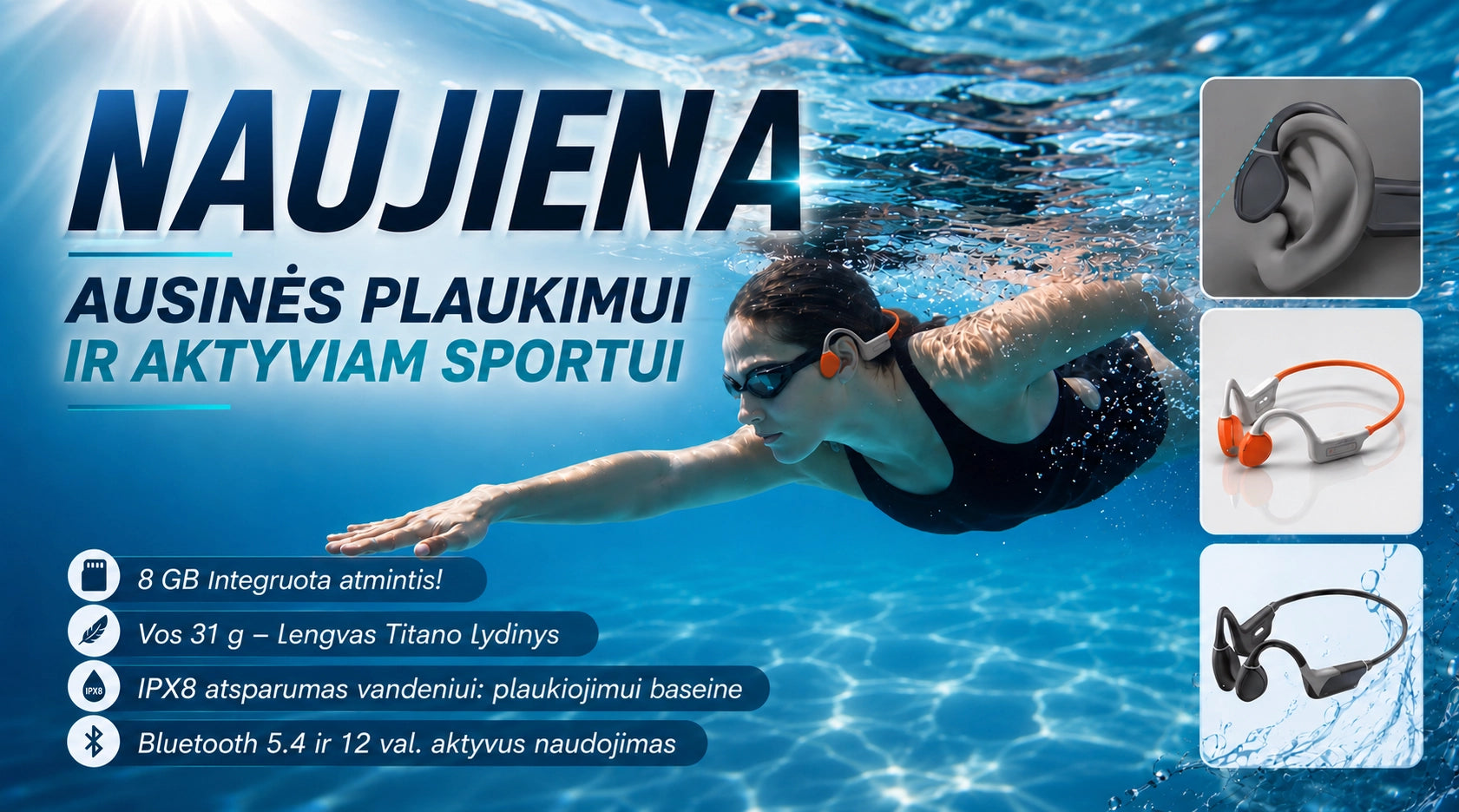 Ausinės sportui bėgiojimui ir plaukimui