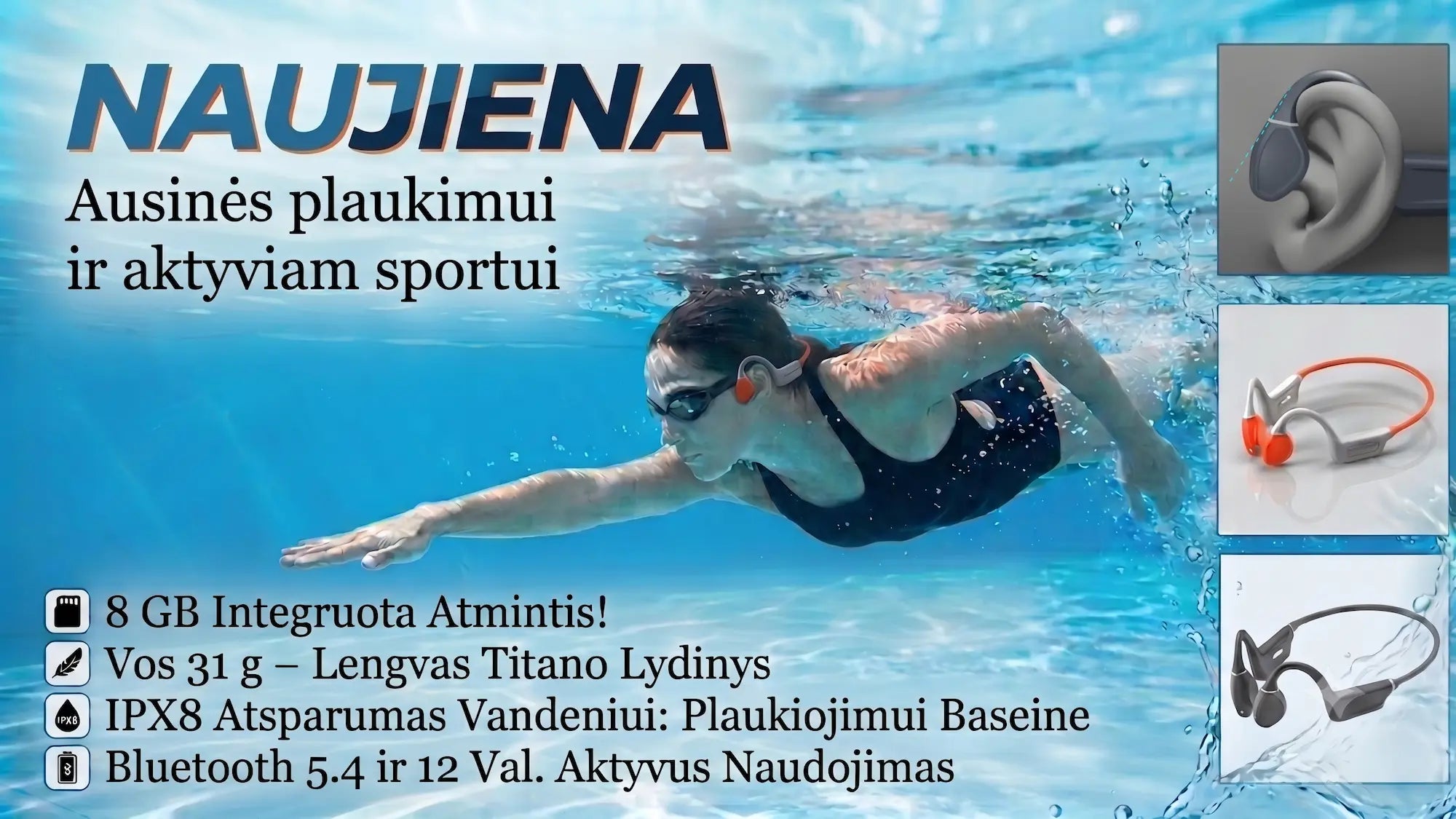 Ausinės sportui bėgiojimui ir plaukimui