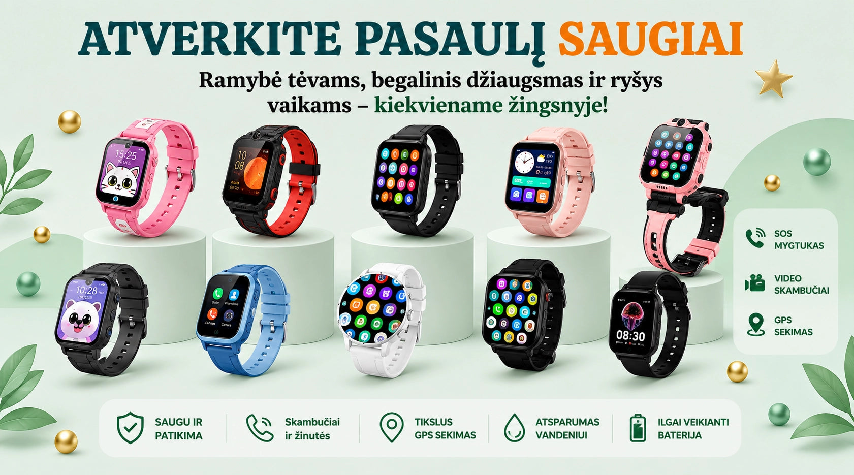 Išmanieji laikodžiai vaikams, SIM kortelė, GPS sekimas, Video skambučiai