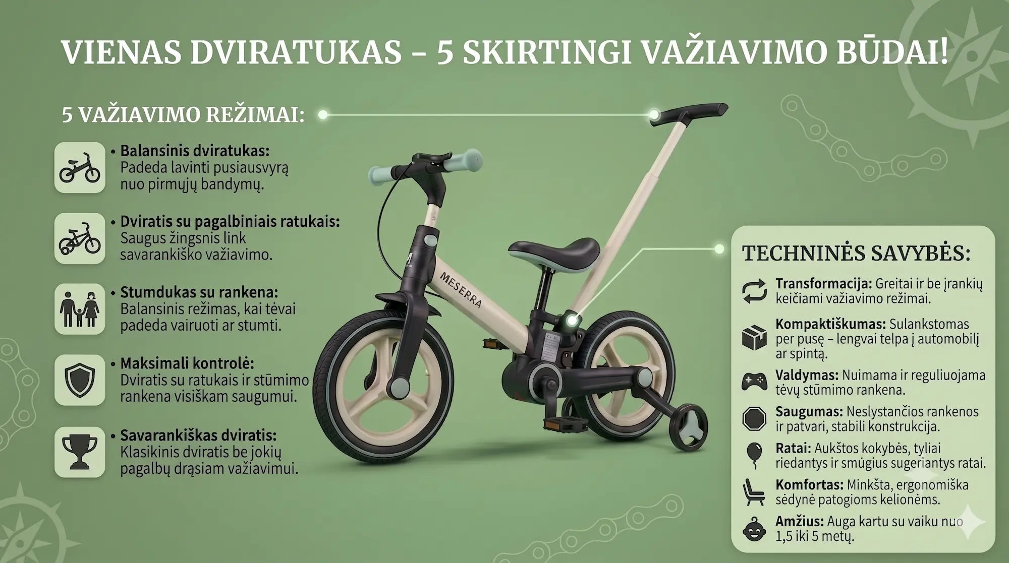 pirmasis dviratukas vaikams, balansinis dviratis su skirtingais važiavimo rėžimais