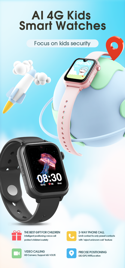 Išmanusis vaikiškas laikrodis-telefonas KT37 UltraSlim su LIETUVIŲ KALBA (4G SIM, AMOLED ekranas, AI palaikymas, GPS)