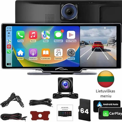 Automobilio multimedia su lietuvišku meniu, CarPlay, galinio vaizdo kamera ir priedų rinkiniu.