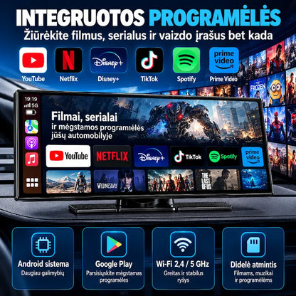 Automobilio multimedija su integruotomis YouTube Netflix ir kitomis programėlėmis