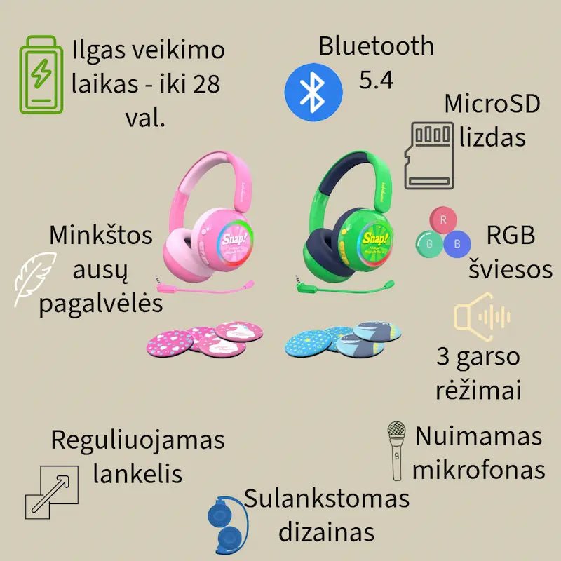 Belaidės ausinės SBT-299 su klausos apsauga (7m.+)