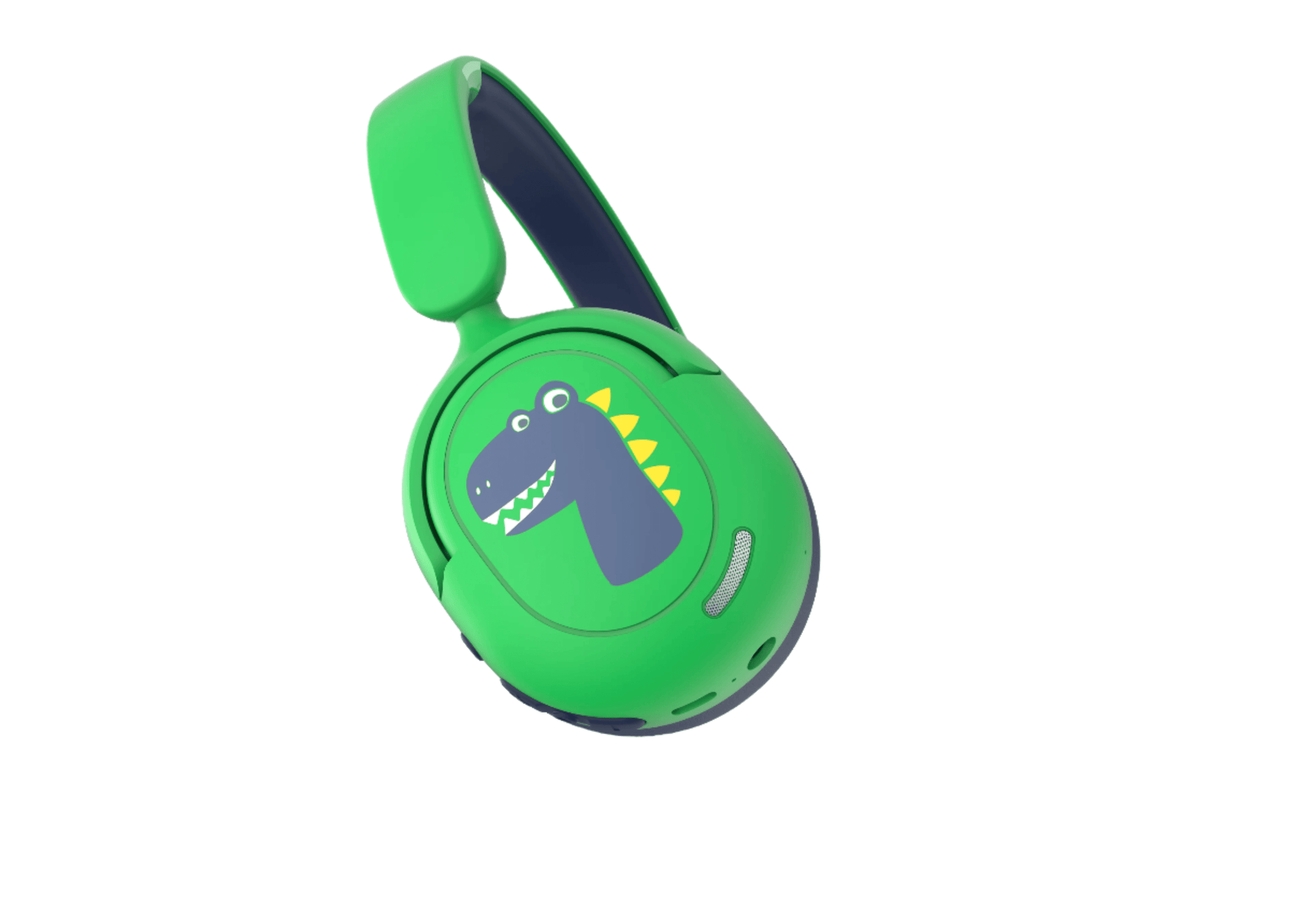 Belaidės bluetooth ausinės vaikams žalios spalvos su Dinozauro animacija, geras garsas, tinkamos mokymuisi