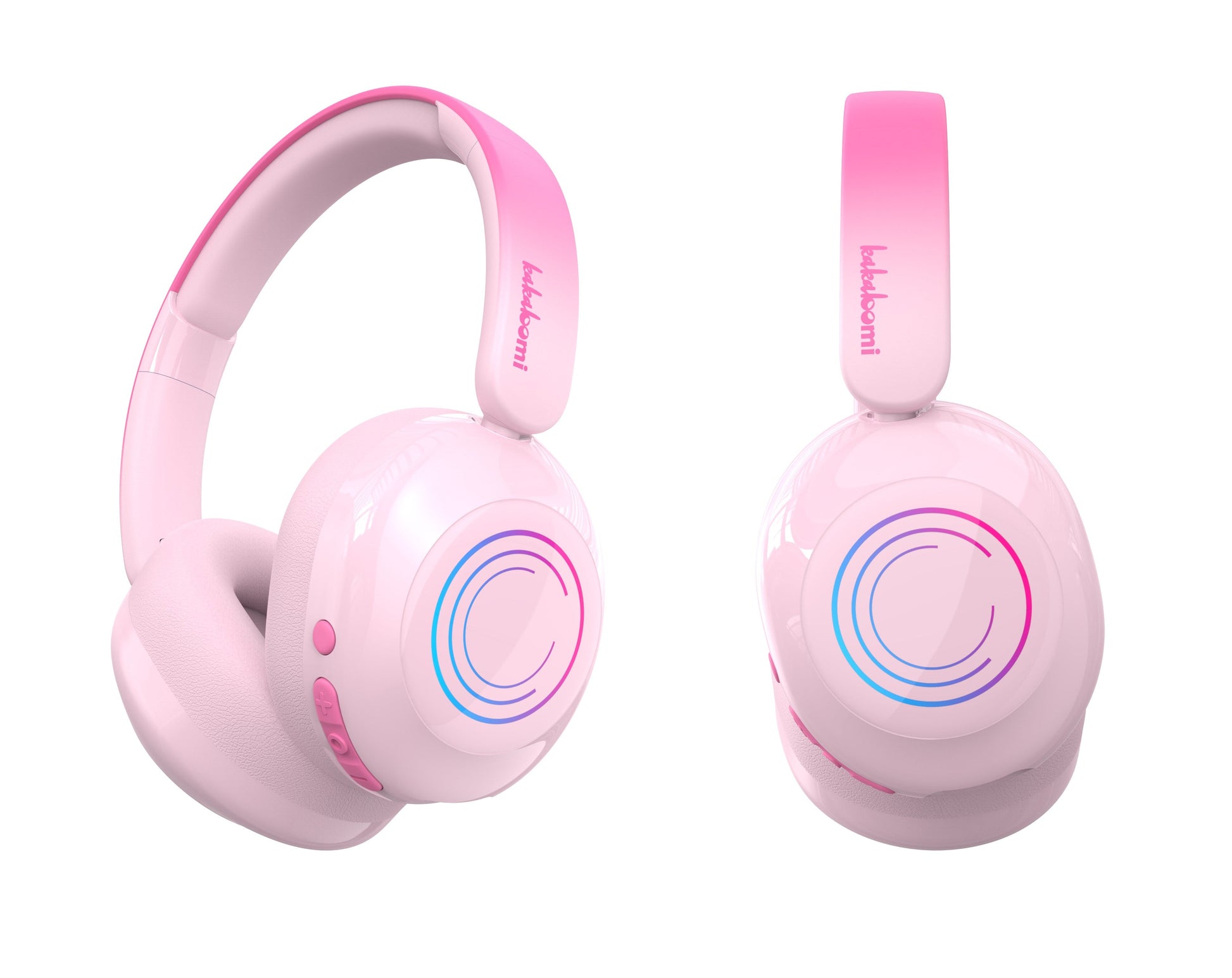 bluetooth belaidės ausinės vaikams rožinės spalvos, su garso ribojimu, rgb apšvietimas , patogios ir stilingos
