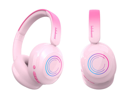 bluetooth belaidės ausinės vaikams rožinės spalvos, su garso ribojimu, rgb apšvietimas , patogios ir stilingos