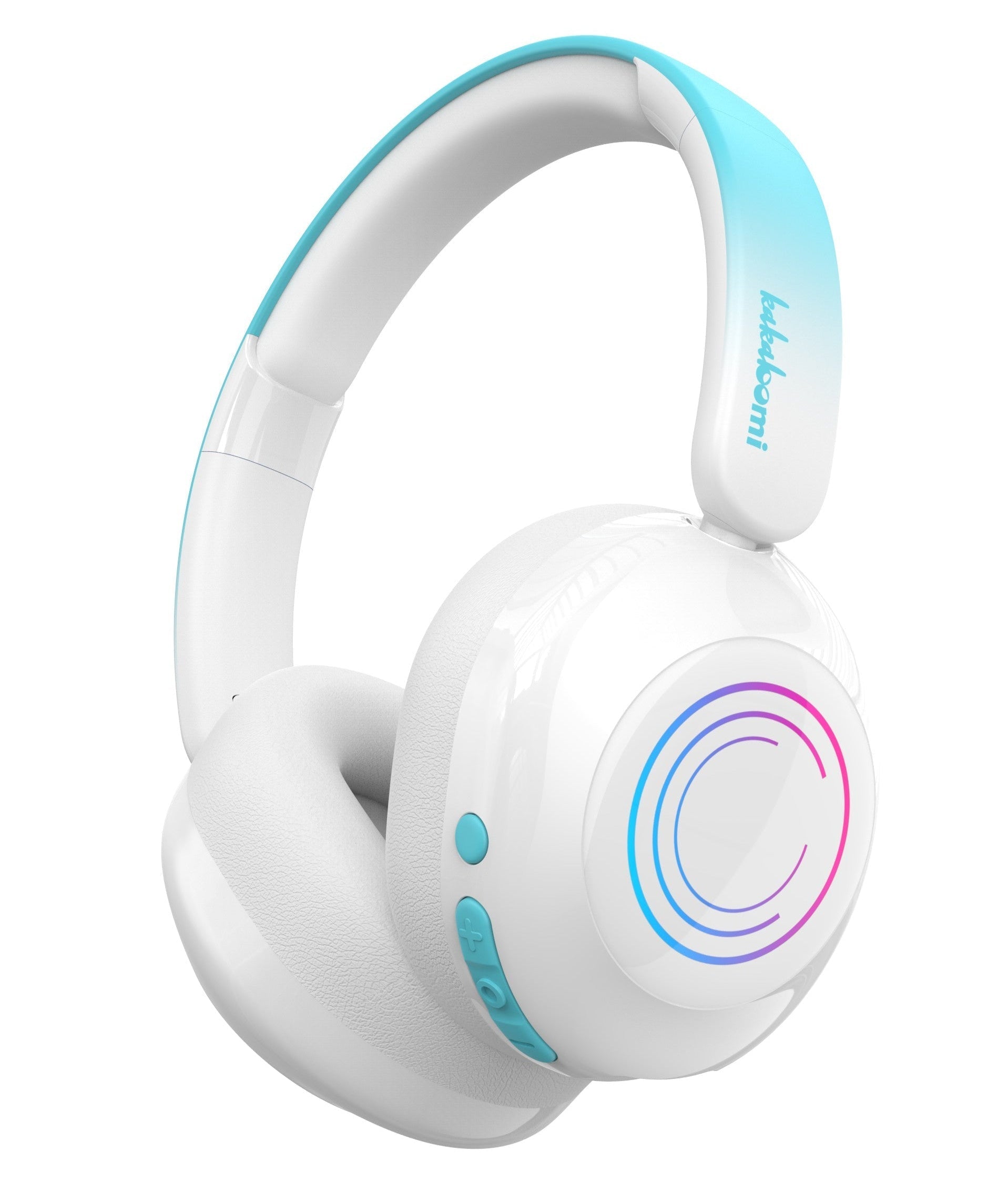 ausinės vaikams su kokybišku garsu, baltos spalvos, rgb šviesos, 3 garsumo lygiai 