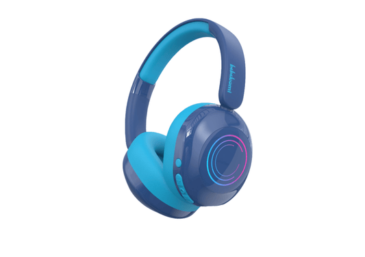 bluetooth belaidės ausinės vaikams mėlynos spalvos, su garso ribojimu, rgb apšvietimu 
