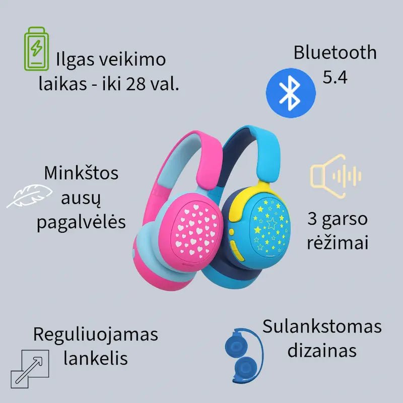 Belaidės ausinės vaikams SNC-399 su klausos apsauga (7 m.+)