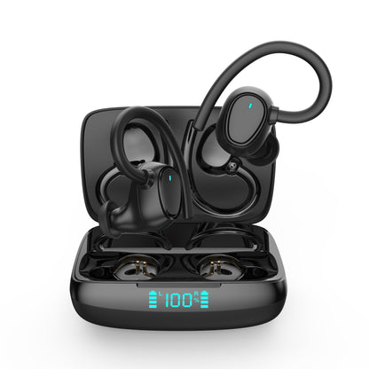 belaidės bluetooth ausinės sportui, bėgimui, treniruotėms. Juodos spalvos, patogios nešioti, kokybiškas garsas ilgas grojimo laikas