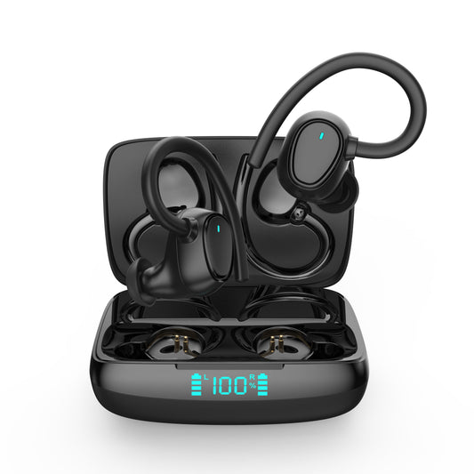 belaidės bluetooth ausinės sportui, bėgimui, treniruotėms. Juodos spalvos, patogios nešioti, kokybiškas garsas ilgas grojimo laikas