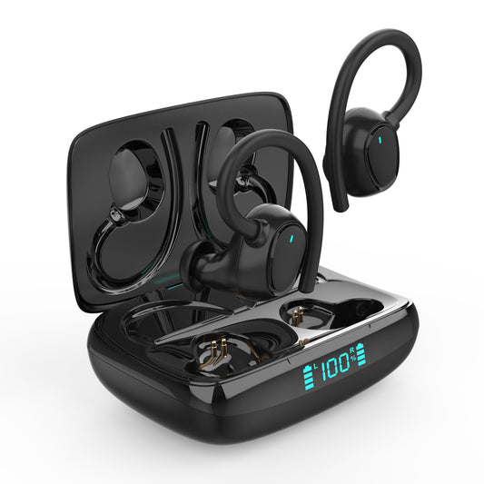 belaidės bluetooth ausinės sportui, bėgimui, treniruotėms. Juodos spalvos, patogios nešioti, kokybiškas garsas ilgas grojimo laikas