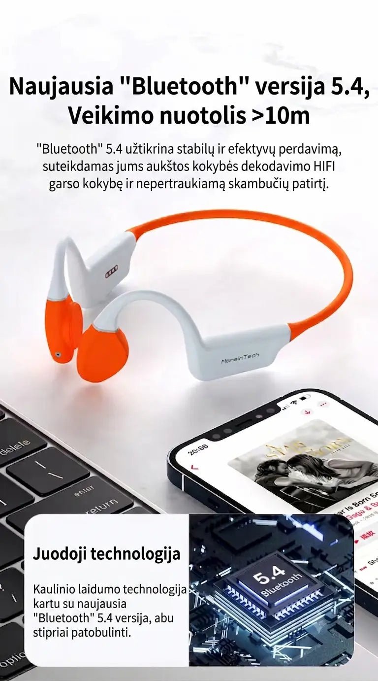 ES-998 Plus - ausinės plaukimui ir aktyviam sportui (8 GB atmintis, IPX8)
