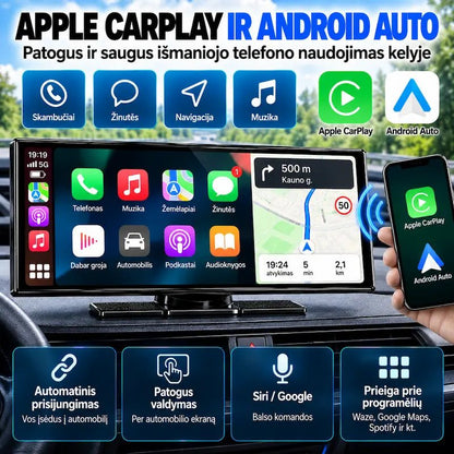 Apple CarPlay ir Android Auto automobilio multimedija su navigacija ir muzika