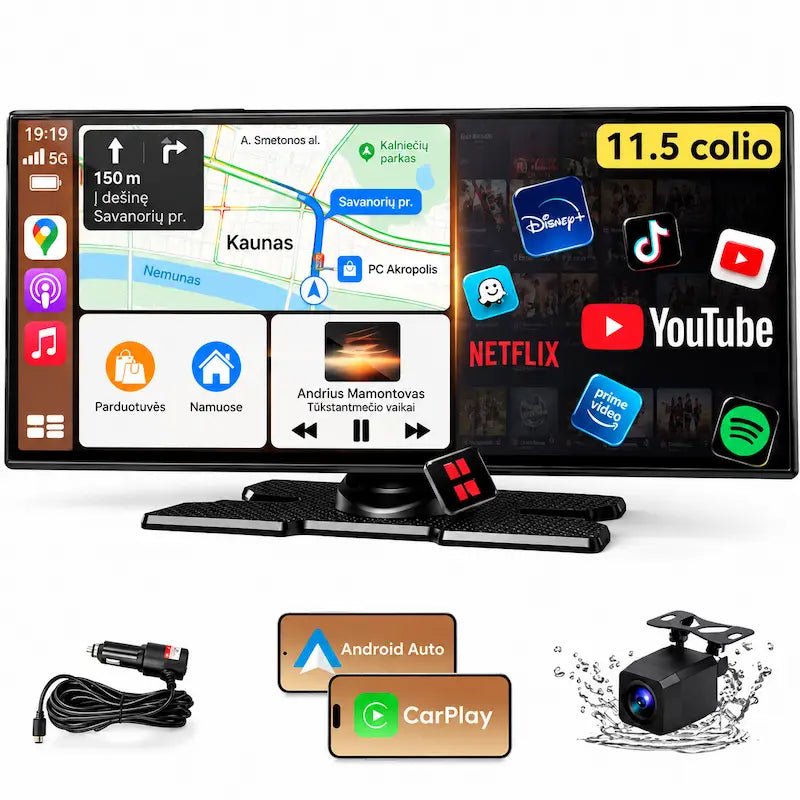 11,5 colių automobilio multimedija su Apple CarPlay Android Auto ir galinio vaizdo kamera