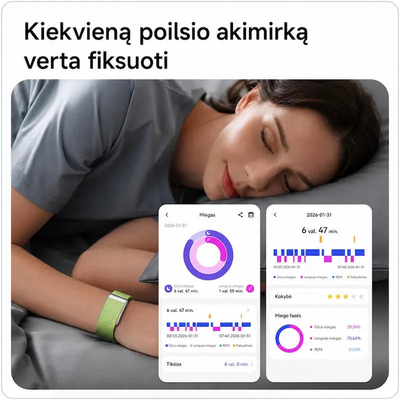Išmanioji sveikatos apyrankė MF91 be ekrano (EKG, pulsas, SpO₂, IP68)