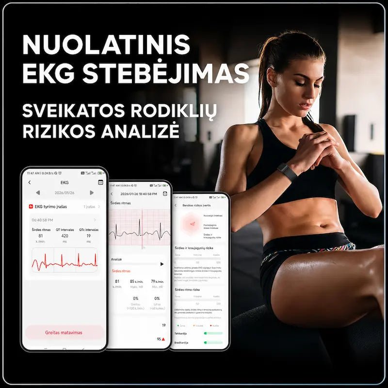 Išmanioji sveikatos apyrankė MF91 be ekrano (EKG, pulsas, SpO₂, IP68)