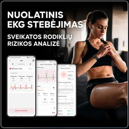 Išmanioji sveikatos apyrankė MF91 be ekrano (EKG, pulsas, SpO₂, IP68)