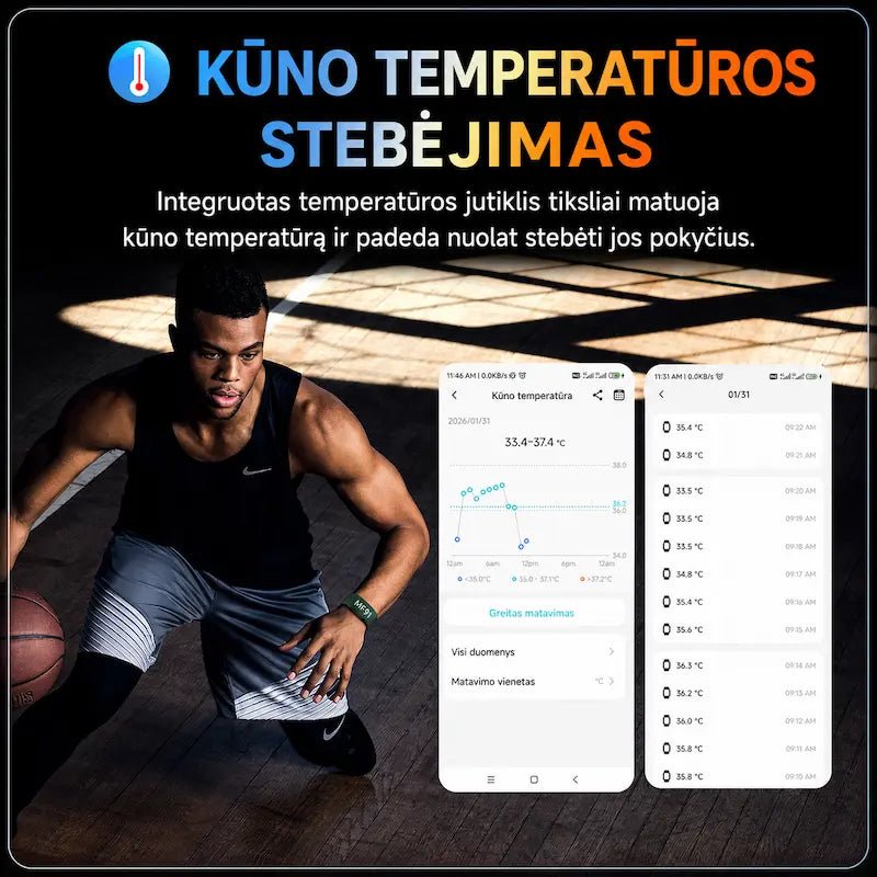 Išmanioji sveikatos apyrankė MF91 be ekrano (EKG, pulsas, SpO₂, IP68)