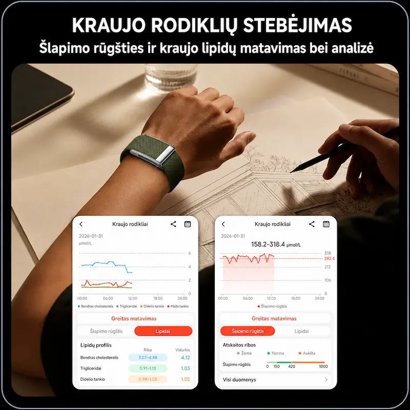 Išmanioji sveikatos apyrankė MF91 be ekrano (EKG, pulsas, SpO₂, IP68)